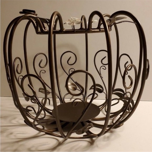 Pumpkin Metal Scroll Pillar Holder - Picture 2 of 8